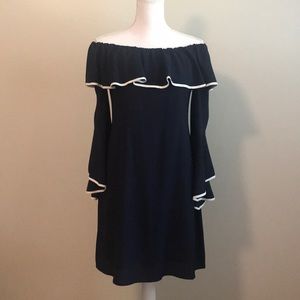 Taylor Bell Sleeve Dress Navy w/ white trim